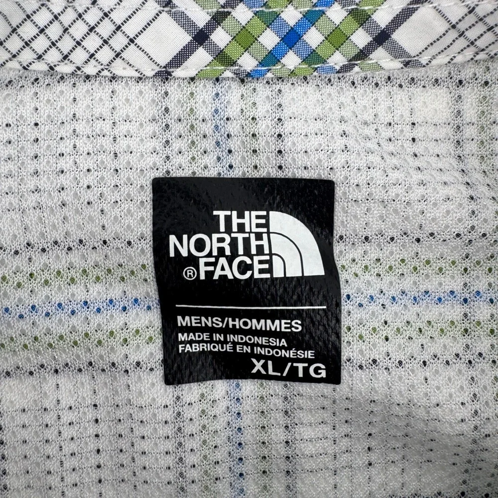 The North Face Men XL Plaid Short Sleeve Button Up Shirt Blue Green Hiking Trail